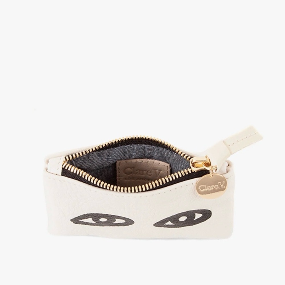 Clare V Cream with black eyes Leather coin clutch NWT - Picture 9 of 11